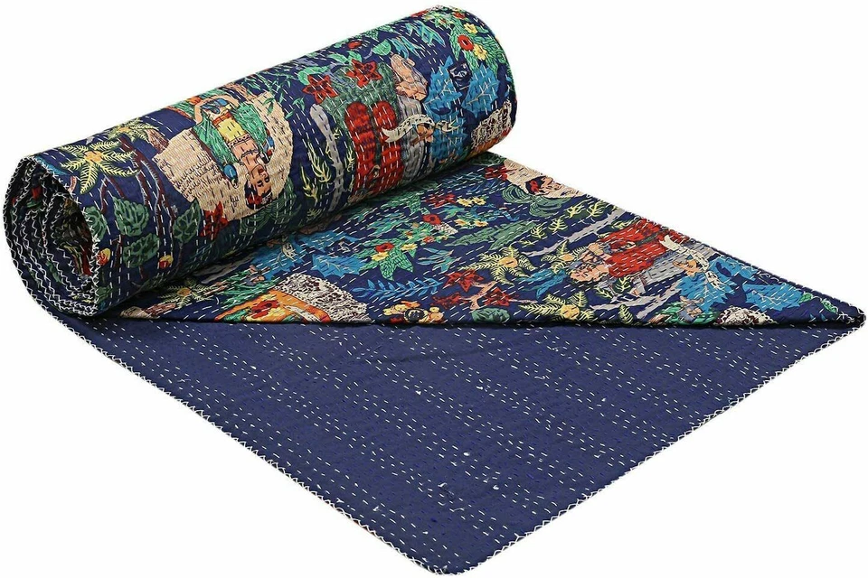 Colchas multicolores para corredor de cama Kantha edredón floral Ralli Gudri Queen Foto 2 de 4