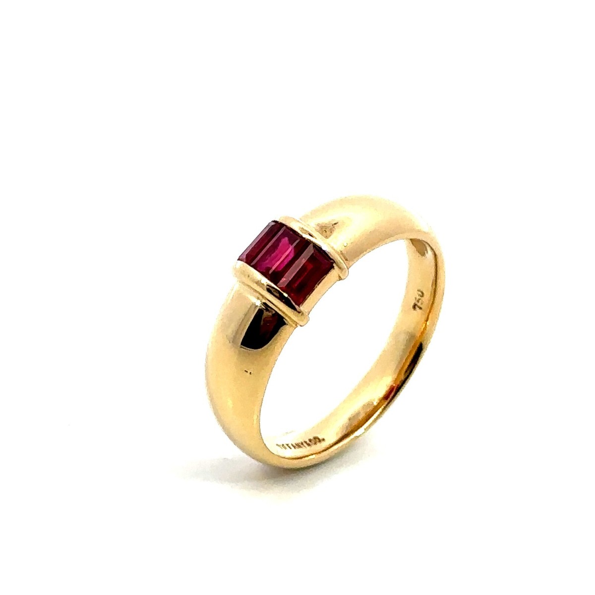 Tiffany 18K Yellow Gold 3-Baguette Ruby Band Ring Size