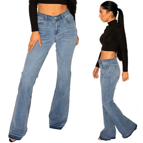 Blue Stretch Denim Flared Jeans | eBay