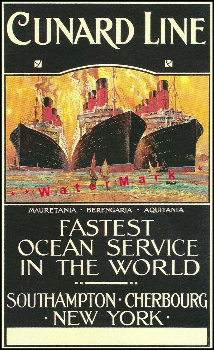 Cunard Ship Line 1910 Fastest Ocean Service Vintage Poster Print
