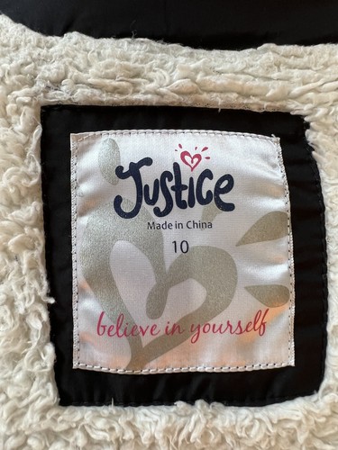 JUSTICE Girl’s Black Puffer Coat Size 10 Removable Faux Fur Hood Distressed - Picture 7 of 24