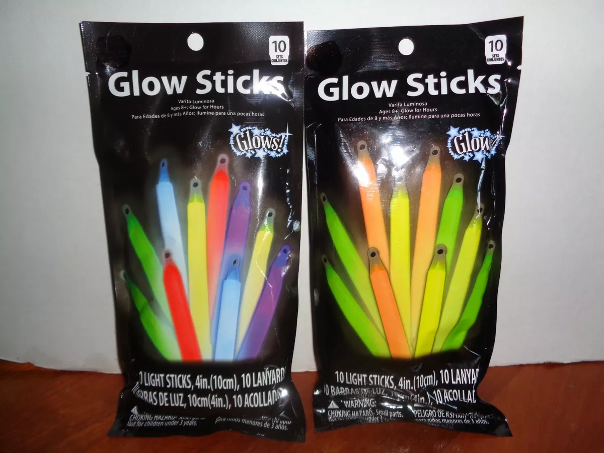 Lot of 20 4 GLOW LIGHT STICKS w/LANYARDS 7 MULTIPLE ASSORTED COLORS 2-10  PACKS