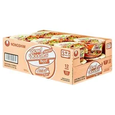 Nongshim Bowl Noodle Savory Beef Ramyun Ramen Noodle Soup Bowl,3.03oz X 12 Count