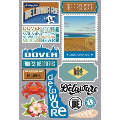 Crafts Stickers 3D Delaware First State Shape License Plate Flower Dover Seaford