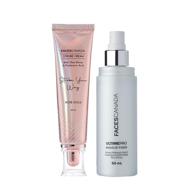 FACES CANADA Glow&Go Combo Kit Rose Gold Strobe Cream (30ml) & Makeup Fixer 50ml
