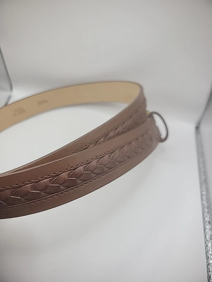 Talbots Genuine Leather Belt Womens M Medium Brown Keeper Braided Middle - Image 2 of 4