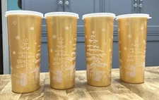 Tupperware Holiday Canisters Set 3 Gold Snowflake or Set of 4 Gold Tumblers-NEW