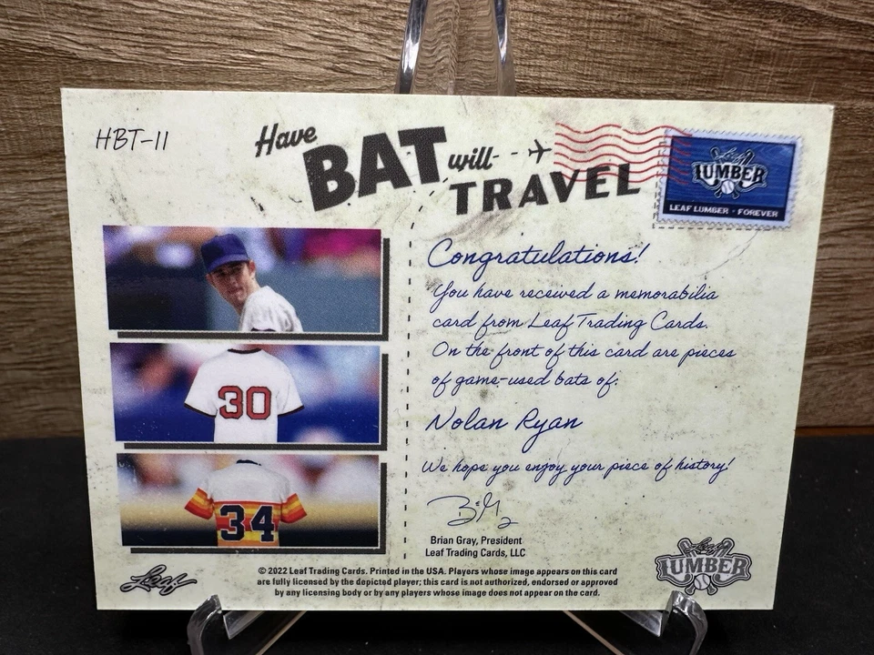 Nolan Ryan 2022 Leaf Lumber Bat Will Travel Game-Used Triple Bat 7/7 EBAY 1/1 - Image 2 of 2