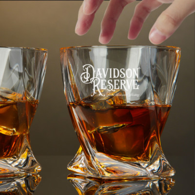Custom Engraved Davidson Reserve Whiskey Glass   10 oz Twisted Rocks Glass