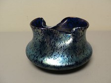 STUNNING ANTIQUE LOETZ "COBALT PAPILLON" IRIDESCENT ART GLASS BOWL c.1890-1900