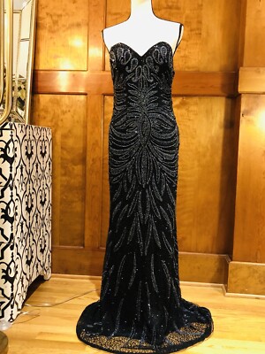 Primavera Sequined Beaded Stunning Black Long Formal Dress Size 12 | eBay