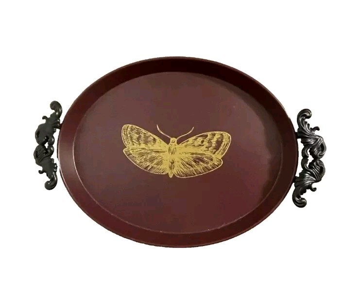 Set Of 2: Moth Metal Tray. Food Safe. 12”x8” Burgundy. Gothic. Halloween. Decor.