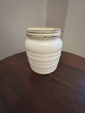 Vintage Fire King Anchor Hocking Ivory Beehive Grease Jar Ribbed With Metal Lid