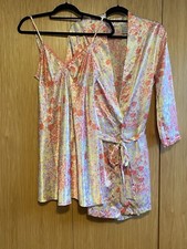 Adonna Short Peach Floral Robe  Spaghetti Strap Nightgown Set/Peignoir Set MED
