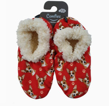 Comfies Fawn white Chihuahua Slippers - Sherpa Lined bootie style slippers NWT