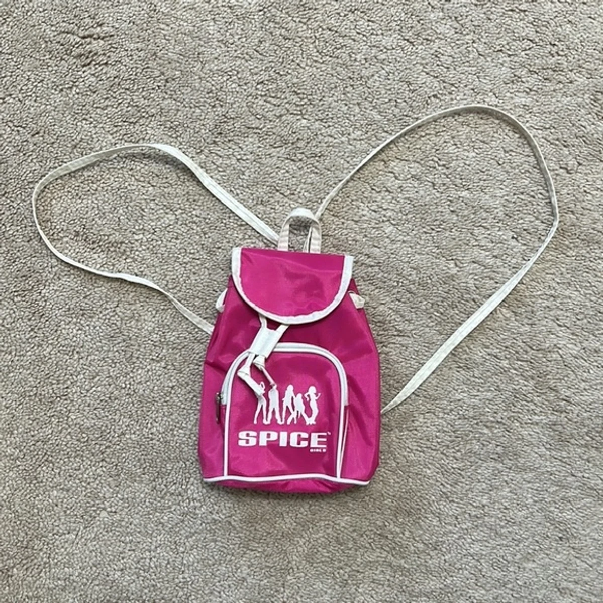Vintage Spice Girls Micro Mini Backpack Pink White Adjustable Zipper Pocket