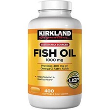 Kirkland Signature Natural Fish Oil 1000 mg 300 mg Omega-3 - 400 ct Pack of 2