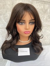 Natural Long Wavy Brown Mix Human Hair Blend Heat Ok Wigs Women Soft Natural