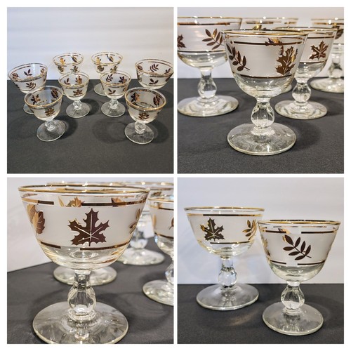 Vintage Mid Century Set of 8 Libbey GOLDEN FOLIAGE Frosted Band Glass Barware - Picture 2 of 15