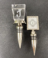 2 Wine Bottle Stopper Toppers Chrome Glass Cube Letter J