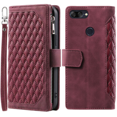 For Zenfone Max Plus ZB570TL Rhombic Wallet Case Leather Zipper Flip Card Case