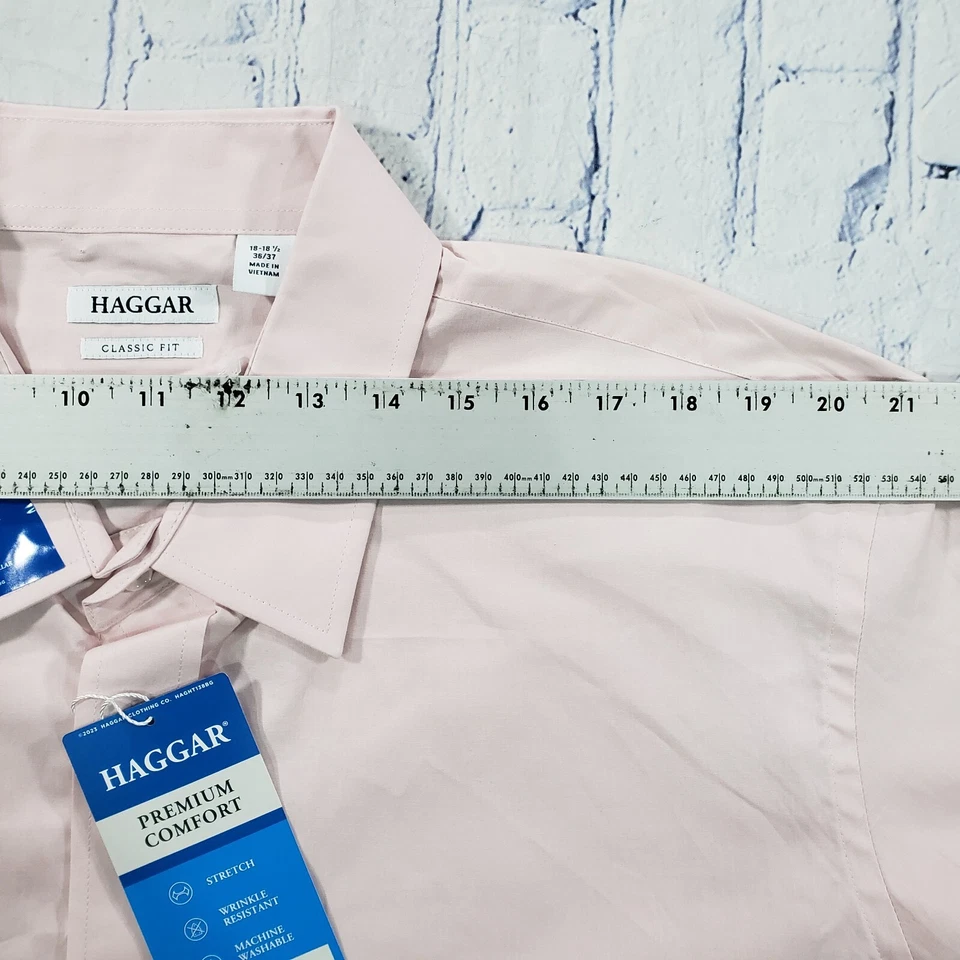 Camisa de Vestir Haggar PARA HOMBRES TALLA 18-18.5 36/37 Algodón Premium Cómoda Calce Clásico Rosa Foto 2 de 4