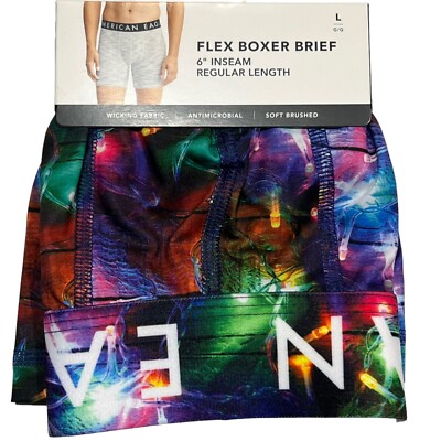 NWT AMERICAN EAGLE Flex 6'' Boxer Brief Sz L-XL Multicolor Christmas Lights #5