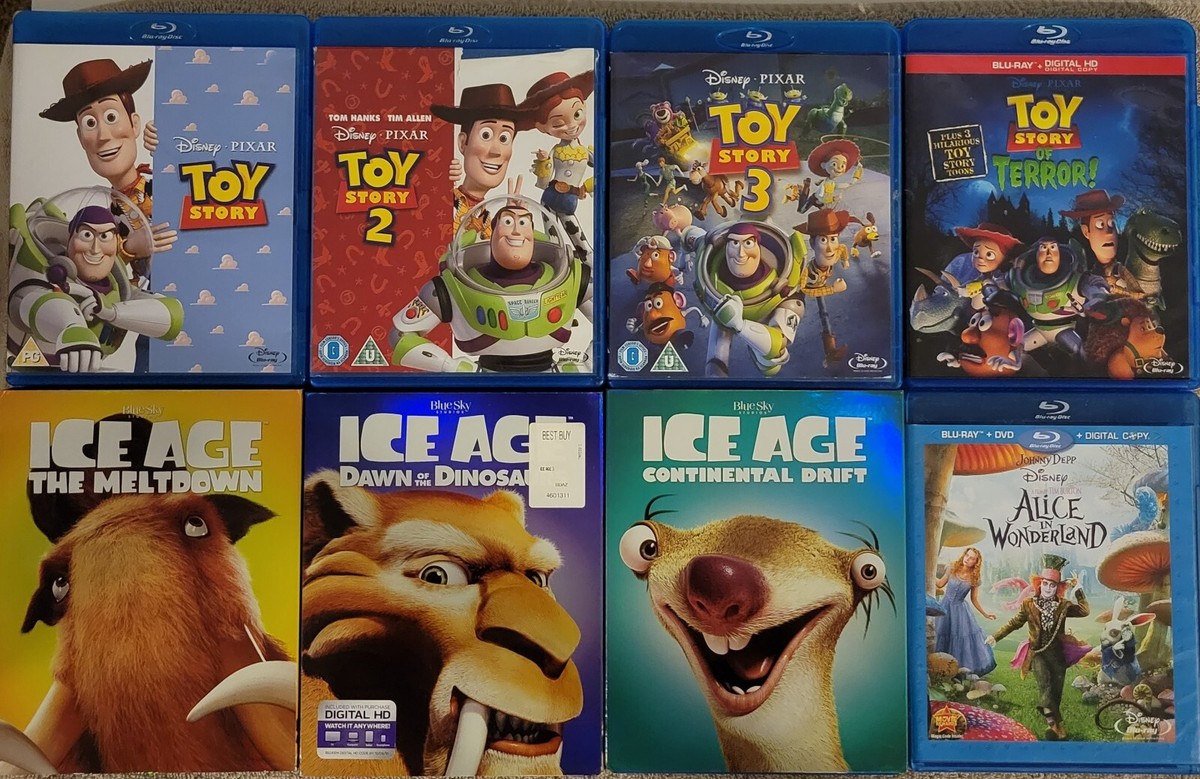 8 Kids Movie Set -Toy Story 1-3 & of Terror,3 Ice Age Movies