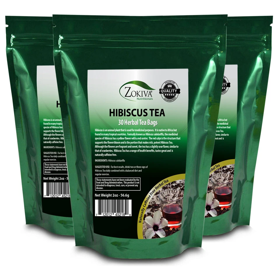 Bolsas de té de hibisco paquete de 3 (90 bolsas) té de flores de hibisco totalmente natural sin cafeína Foto 2 de 4