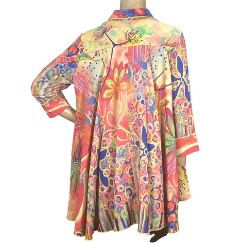 Radzoli Festive Watercolor Button-Up Swing Top Lagenlook BOHO Sz L 255D - Picture 7 of 10
