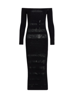 Sergio Hudson Off-The-Shoulder Striped Pointelle-Knit Midi Dress | eBay