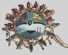 Vintage Collectible Liz Tech Sun Kachina Signed Pin Artisan Brooch Handmade