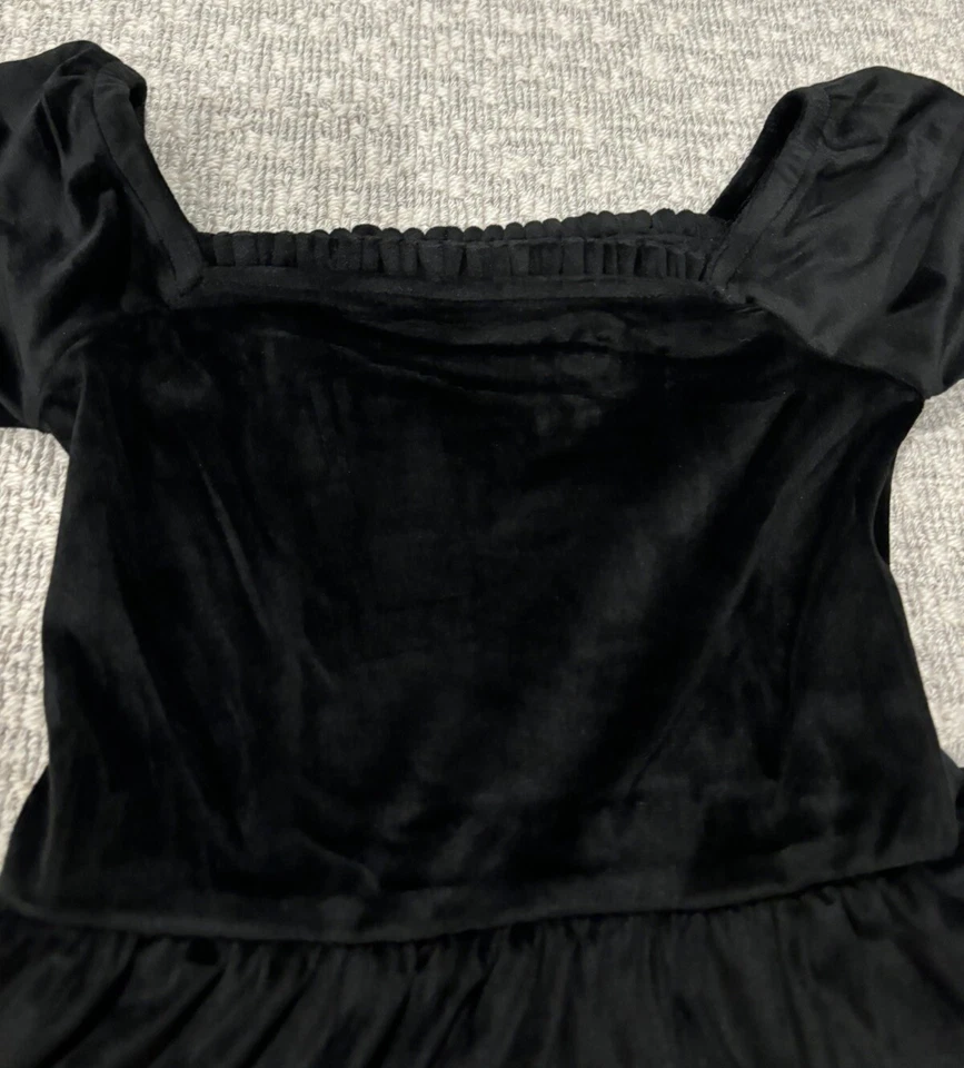 Vestido preto novo com etiquetas vinhedo vinhas meninas malha fumê veludo tamanho P - Imagem 2 de 4