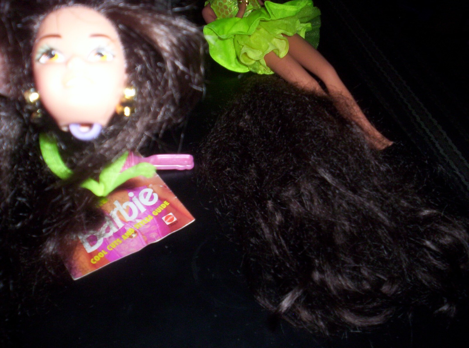 Mattel Cut and Style Barbie,Brunette  Green Dress, + Hair Refill  In Original Bo