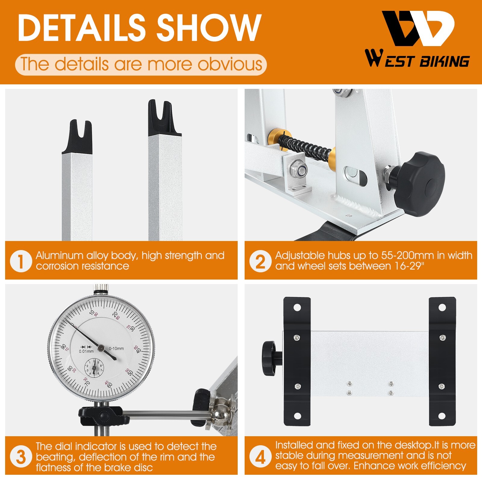 WEST BIKING Bike Wheel Truing Stand MTB Bicycle Wheel Maintenance
