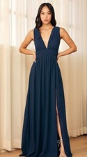 Windsor Women's Navy Blue Sleeveless V Neck Maxi  Gown Prom Dress Size 3 