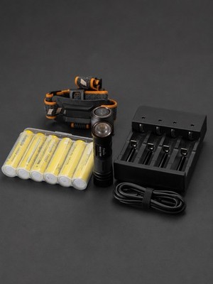 Fenix HM61R V2.0 LED Headlamp Bundle Charger 6x 5000mAh 18650 Batteries & Strap