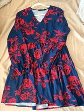 FANCYINN Women's Long Sleeve V-Neck Tiered Floral Shift Tunic Mini Dress