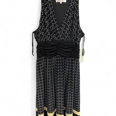 NWT Evan-Picone Dress Size 16 Geometric Polka Dot Halter V-Neck Ruched Midi