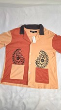 PacSun Block Paisley Embroidered Terry Camp Shirt NWT Size L Brown Tan Coral