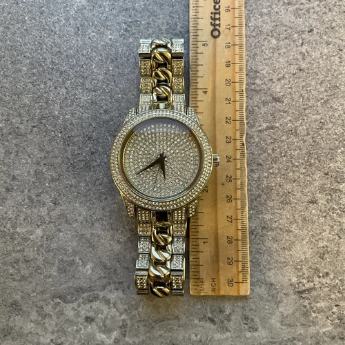 Techno Pave Mens 48mm Case With Iced Out Gold Tone Watch Bin K - Picture 3 of 6