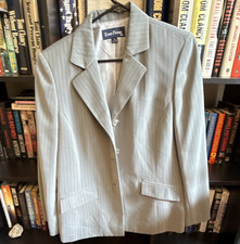 Evan-Picone Women  s 12 Gray Polyester Lined Pinstripe Blazer Notch 3-Button