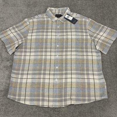 Pendleton Shirt Mens 2XL Gray Plaid Linen Rayon Short Sleeve Button Up NEW $89