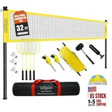 Badminton Volleyball Combo Set- 32FT Adjustable Professional Yellow