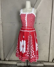 70’s Vintage Red Floral Retro Mod House Dress Jenni  XS - Sm