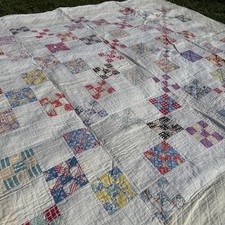 Vintage Granny Quilt Handmade Cotton Multi Color Checkered