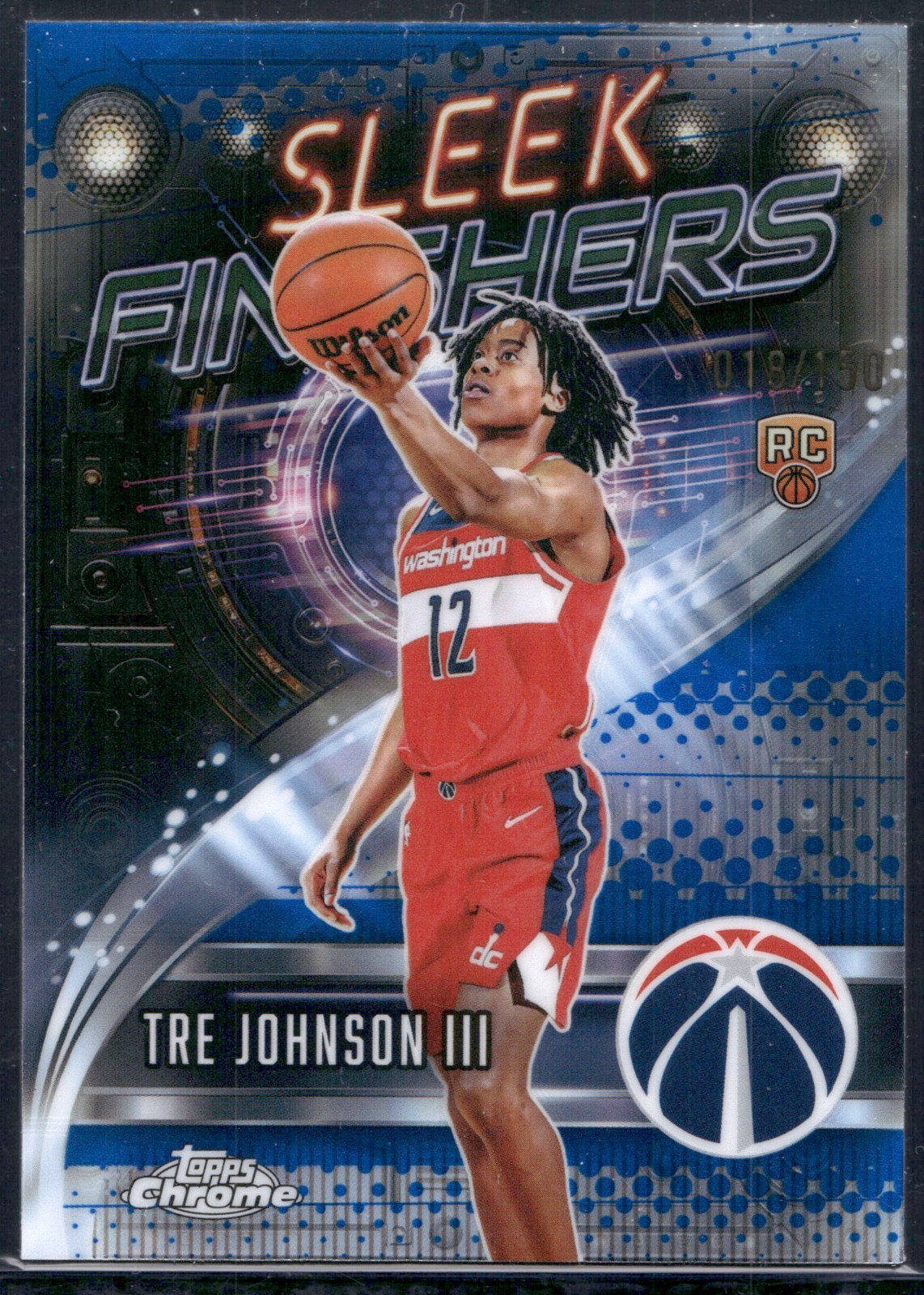 2025 Topps Chrome NBA Tre Johnson III Sleek Finishers Blue Refractor /150 #SF-26