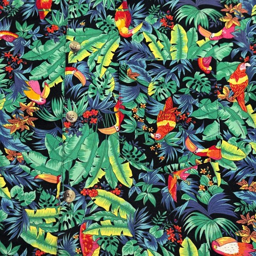 Toucan Dance Shirt Mens Large Black Tropical Parrot Hawaiian Button Up Fast Lane - Picture 6 of 10