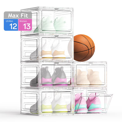 Clear Shoe Storage Box 6 Pack Stackable Magnetic Door Sneaker Organizer Plastic
