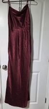 Fashion Nova Red Wine Maxi Dress Rose Pattern Size Small Spaghetti Strap Prom